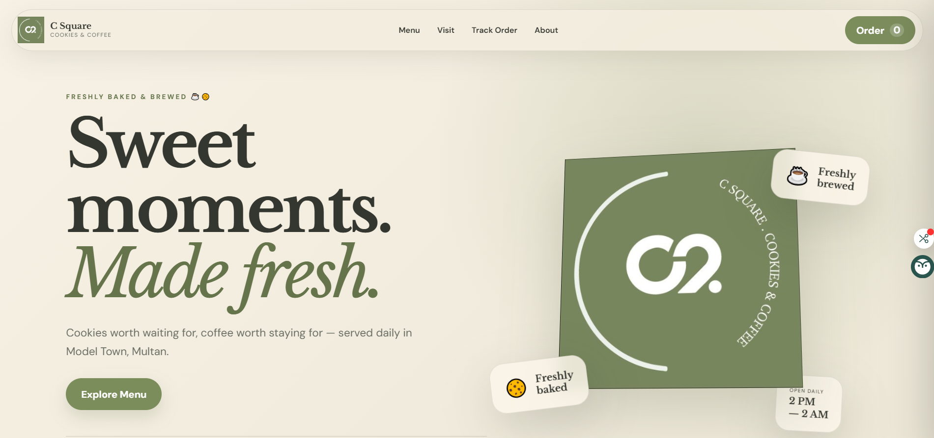 C Square Cookies and Coffee website homepage